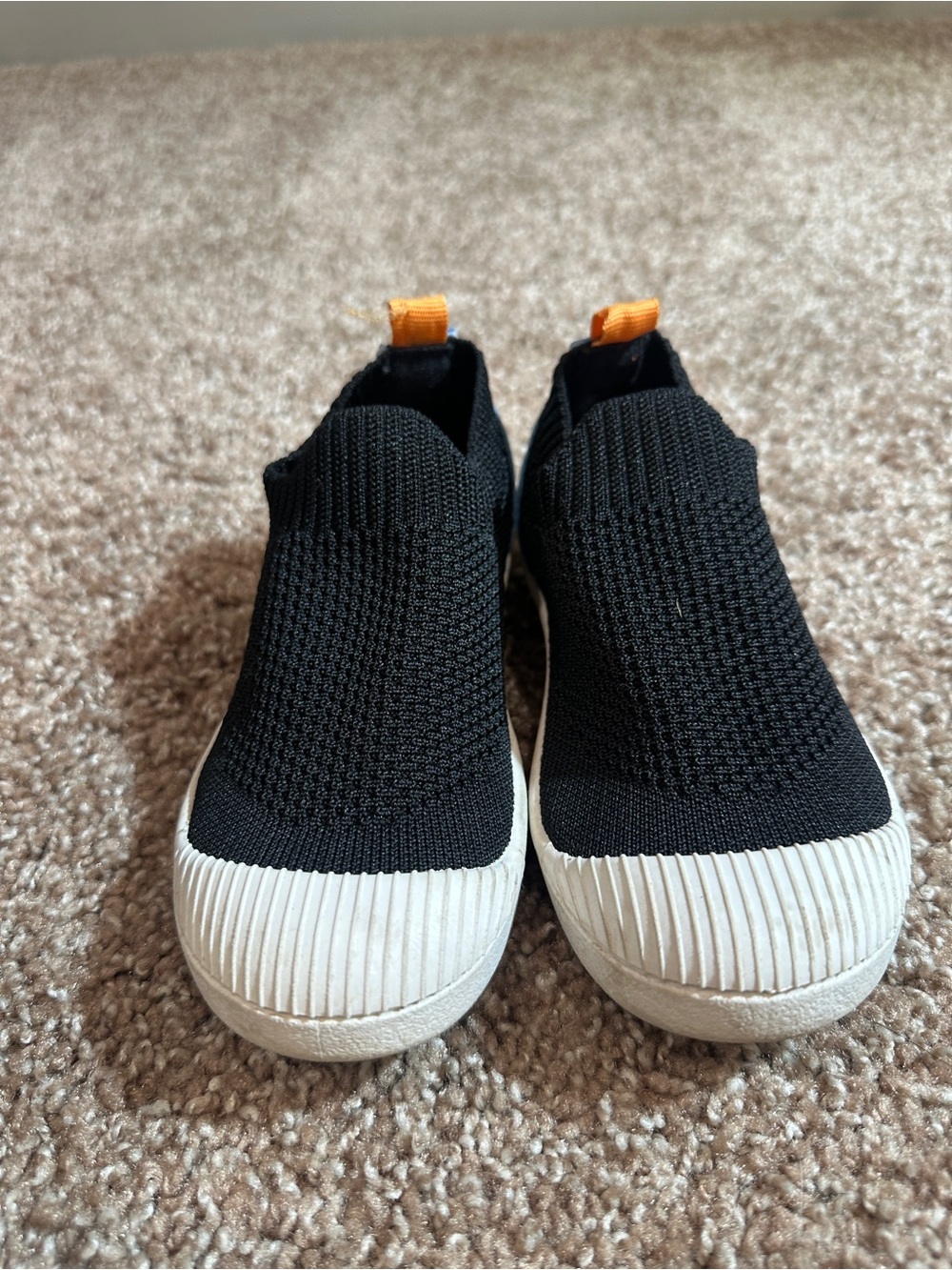Cat & Jack Black Knit Slip-On Sneakers with Orange Pull Tabs